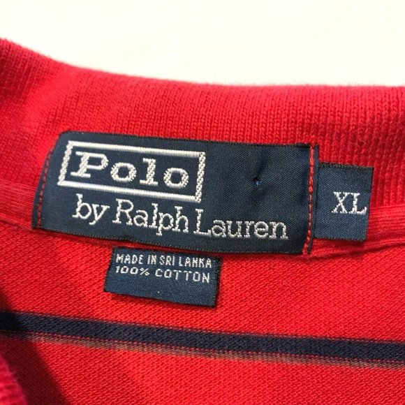 Vintage Polo Ralph Lauren Polo Shirt Long Sleeve Striped Red‎ Black Pony XL EUC - Picture 4 of 10